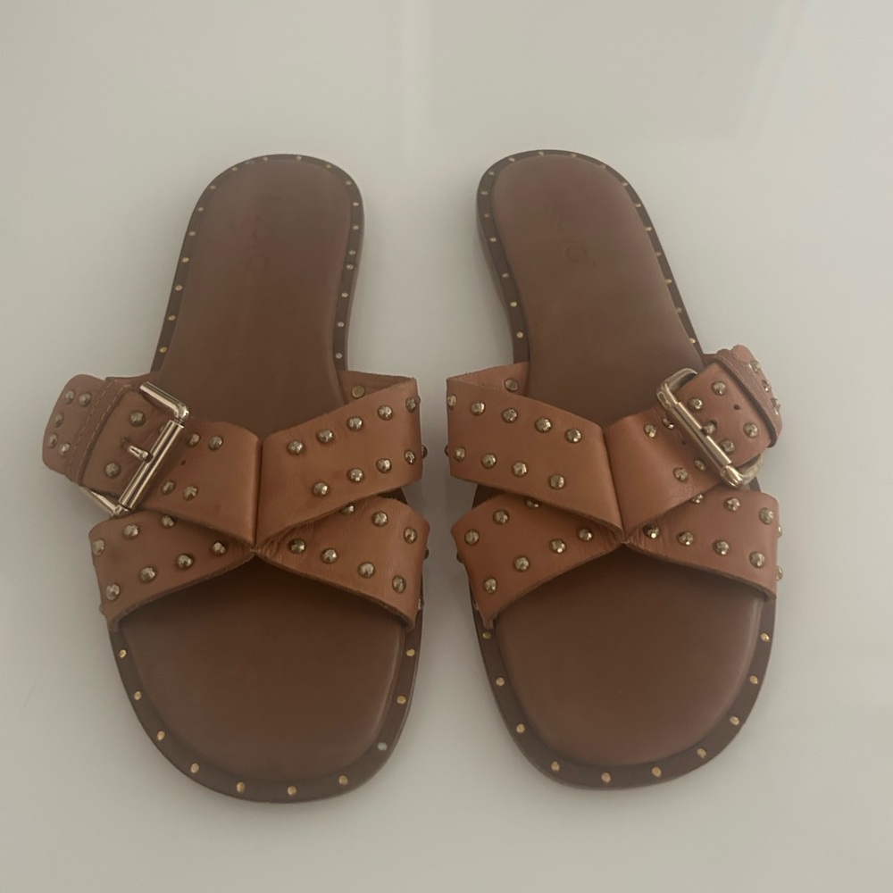 Elegant Studded Sandals in Tan